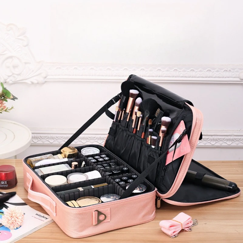 Women Large Capacity Portable Handheld Makeup Bag High Grade Cosmetic Storage Bag For Makeup Tattoo Nail Art Tool Box Pink