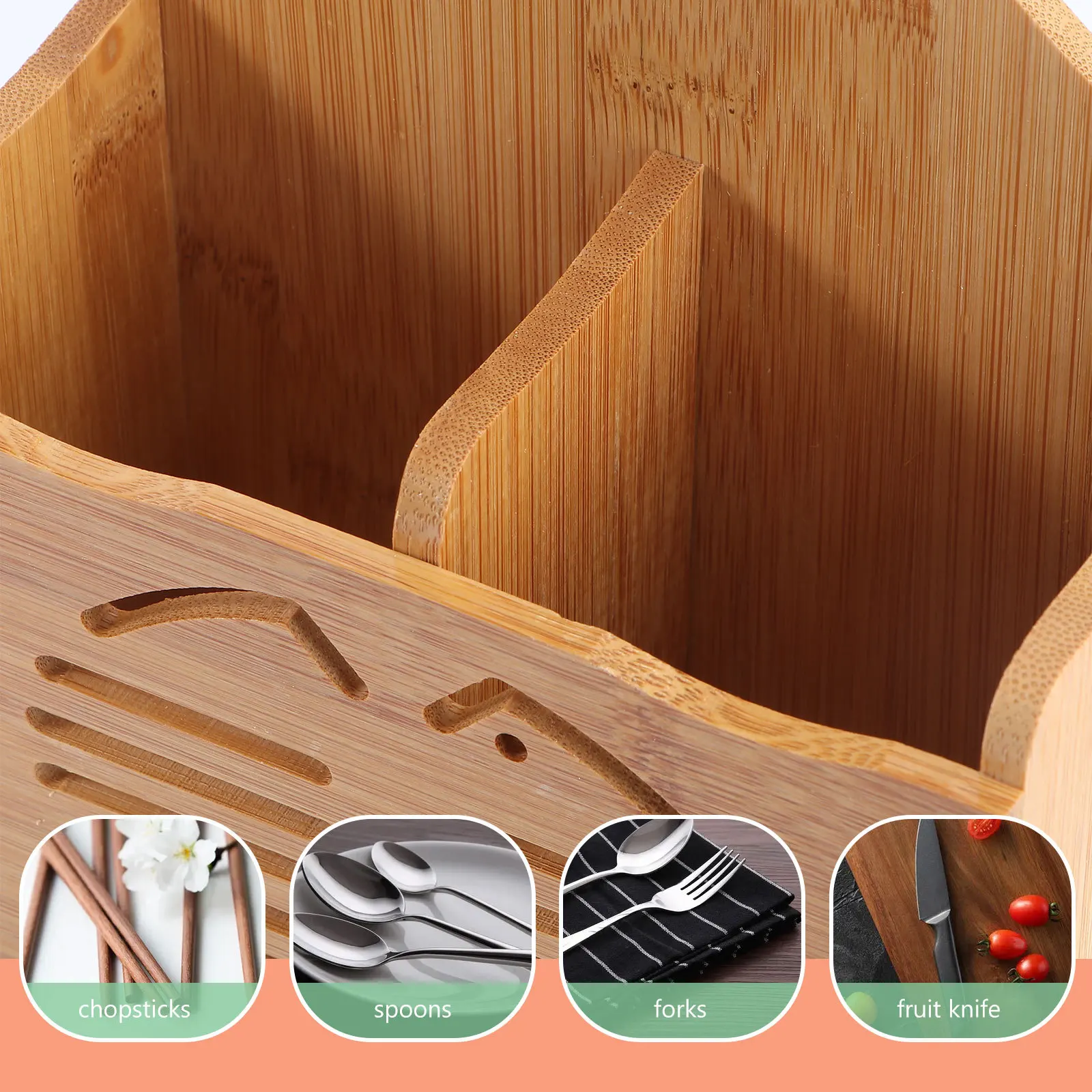 

Bamboo Chopsticks Storage Box Kitchen Utensil Holder Countertop Organizer Porous Drain Lightweight Compact Home Hotel