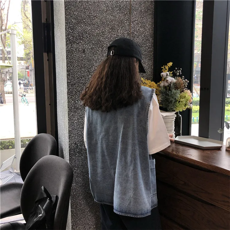 

Summer 202 Trendy Loose Women's Denim Vest Thin Outerwear Jaet Korean Sle Versatile Collar Cotton Blend Outer Layer