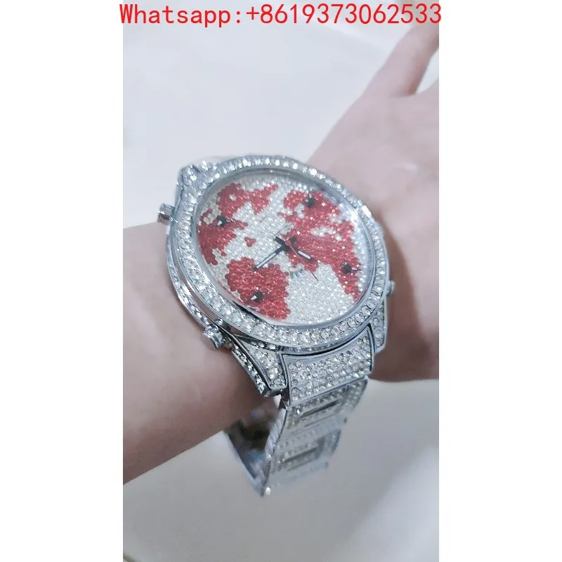 Customized New Large Plate Quartz Gypsy Couple Gold High-end Steel Belt Rhinestone Watch