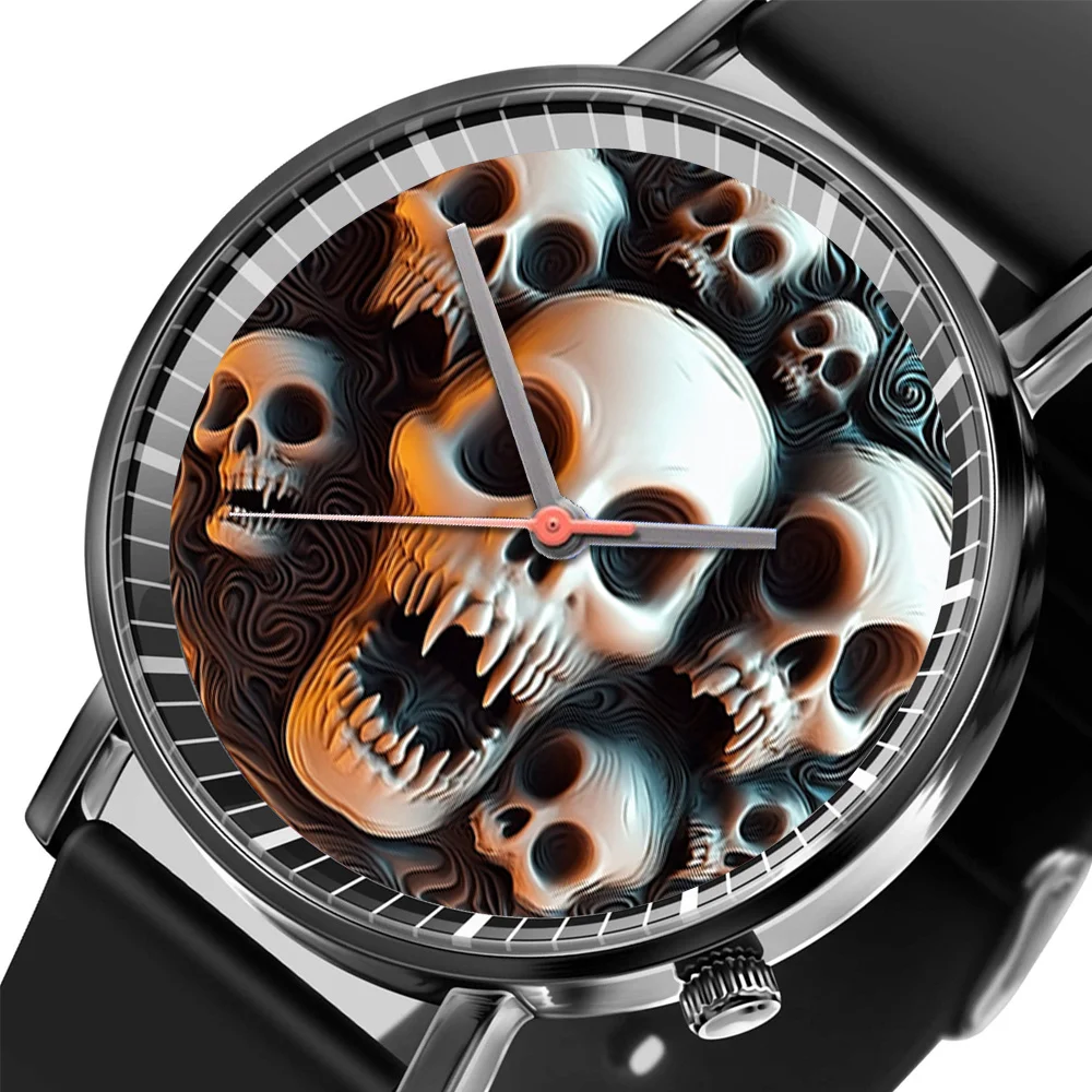 

Hot 2024 Skull Simple Design Men's and Women's Quartz Watch Casual Silicone Black Women's Fashion Halloween Gift Wristwatch