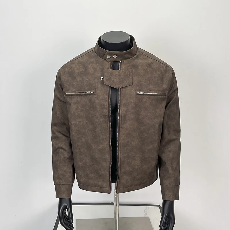 

Мужская кожаная куртка в стиле ретро в американском стиле, высококачественная крутая мотоциклетная стильная винтажная укороченная мотоциклетная куртка на молнии