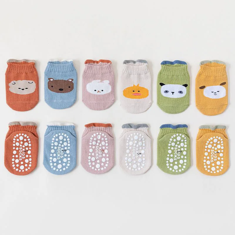 

6 Pairs a Lot MILANCEL New Baby Floor Socks Infant Cartoon Animal Thin Adhesive Socks Kids Girls Non Slip Socks