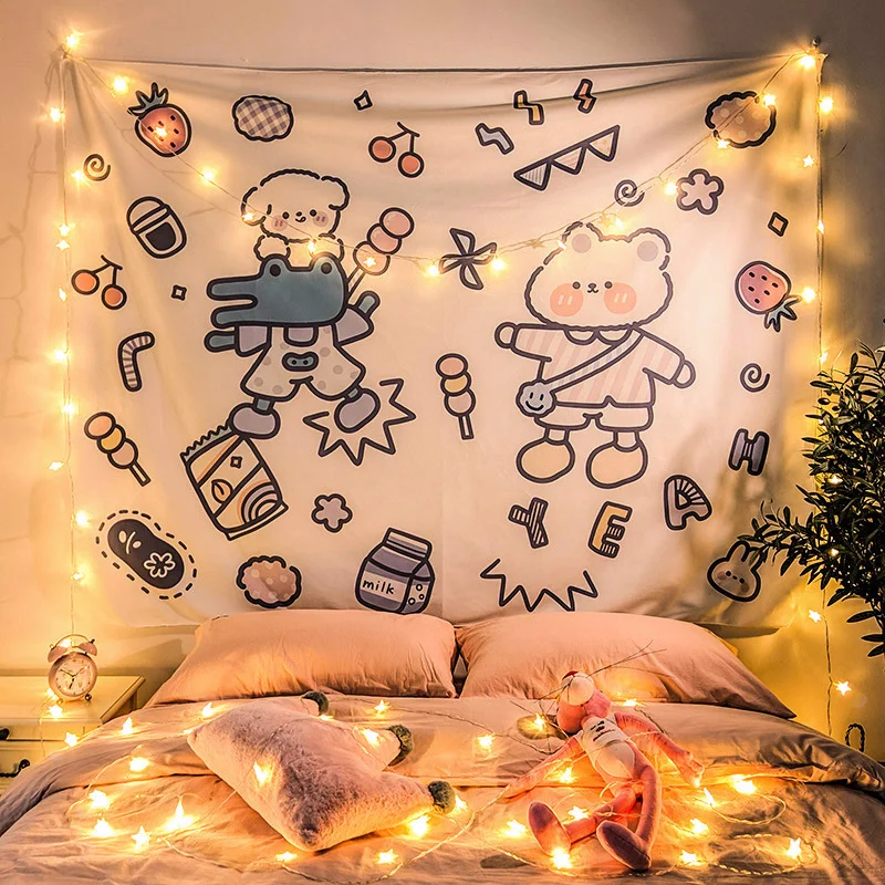 VIKAMA Cute Bear Crocodile Wall Tapestry Cartoon Kawaii Kids Home Decor Retro Style Soft Durable Cozy Aesthetic Gift Washable