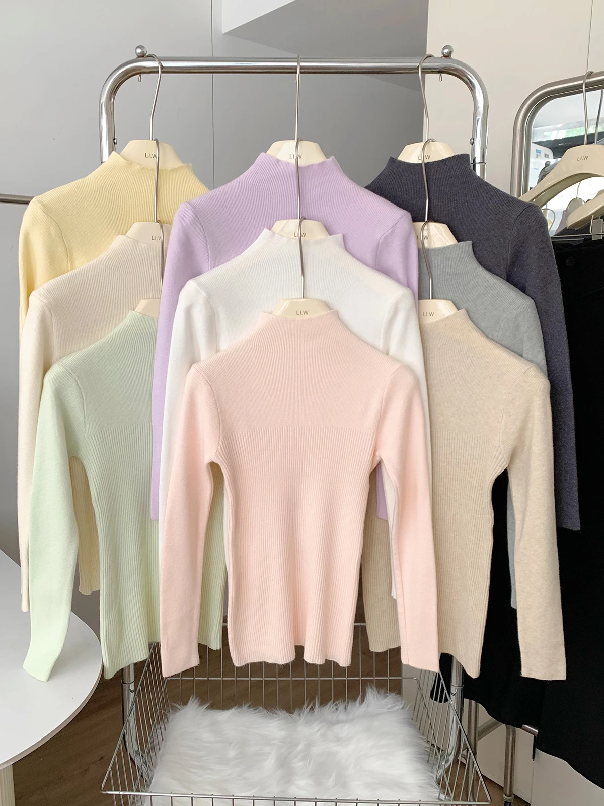 

Slim Fit Knitwear f High Collar Thin Spring Autumn Winter Women's Outerwear T-irt Base Layer Long Sve Pure Color