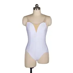 Free Shipping White Spandex Ballet Dance Leotard with V Nude Insert Dancewear for Women Bodywear Plain Leotards Nude Strap 18579