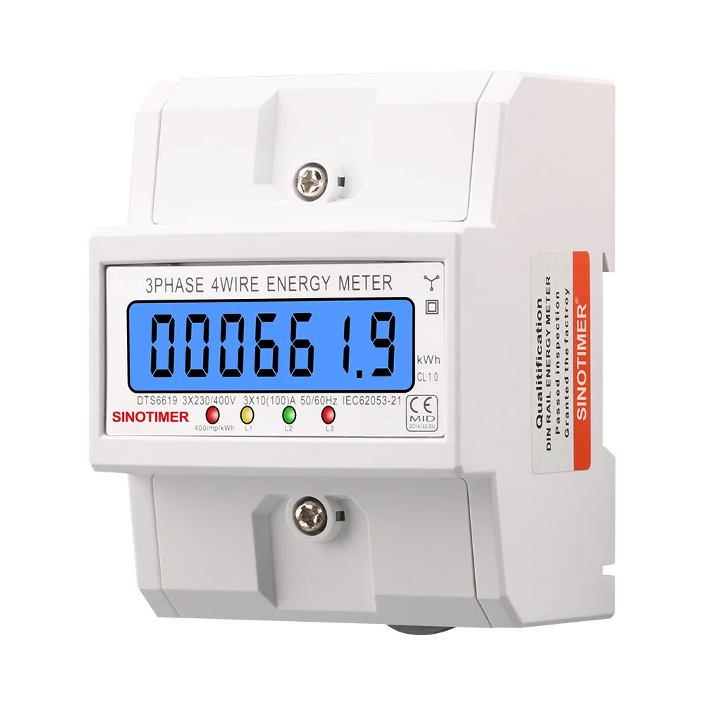 

DTS6619 Three phase Kwh Meter 100A LCD Digital Display with Backlight Power Energy Meters Smart Rail Electric Meter Monitor