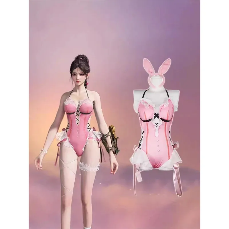 

Bladepoint Shen Miao Cosplay Costume Pink Lovely Jumpsuits Summer Swimsuit One-piece Swimwear Swimming Suit Women