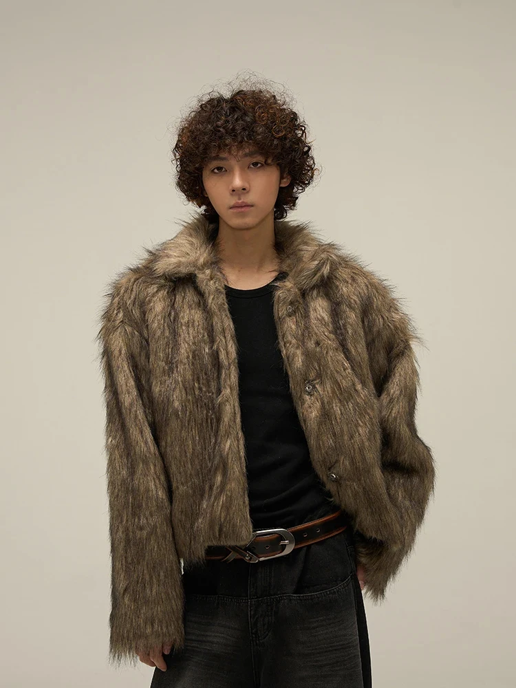 

Faux Fur Coats for Men Y2K American Streetwear Fluffy Warm Fur Jacket Loose Thick Male Trend Long Sleeve Hairy Fur Outerwear New