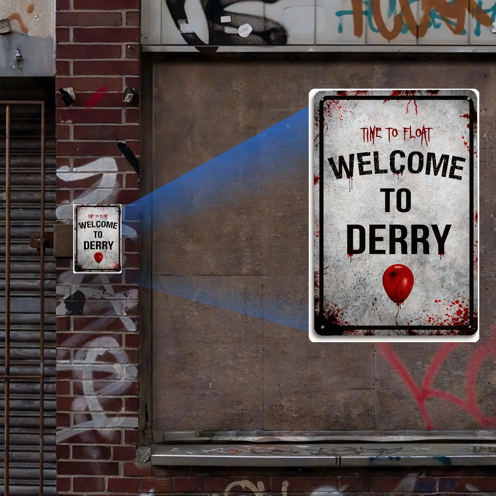 Metallblechschild „Welcome to Derry“ mit Horror-Thema – Vintage-Blutschild-Design, Wandmontage, Mehrzweck-Halloween-Dekoration