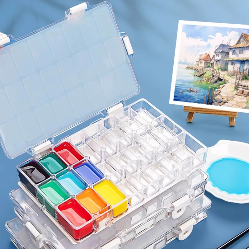 54Grid Watercolor Palette Empty Painting Paint Tray Box Multi-function Moisturizing Dispenser Box for Watercolor Acrylic Paints