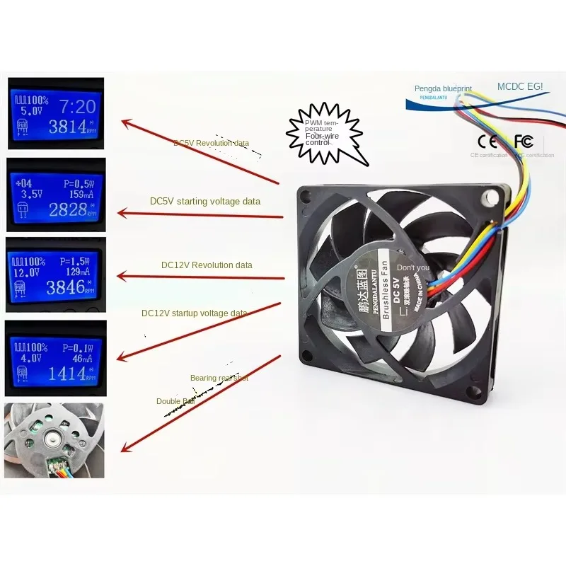 

pa Blueprint 7015 Двойные шарикоподшипники 12 В 5 В ШИМ Контроль температуры Четырехпроводной компьютерный корпус Вентилятор охлаждения процессора 70*70*15 мм