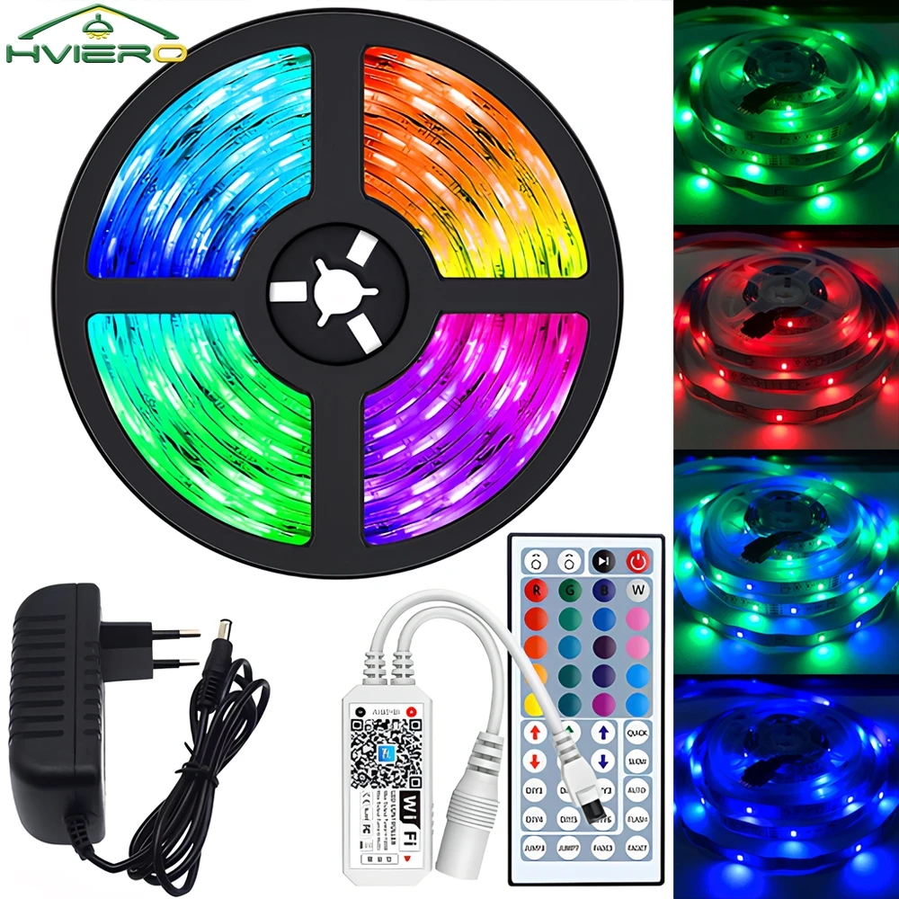 

Christmas Decor Flexible RGB LED Strip 2835 SMD DC 12v Led Tape for Porch Ceiling Stairs Lighting 44Key WIFI Control Lamp Bar