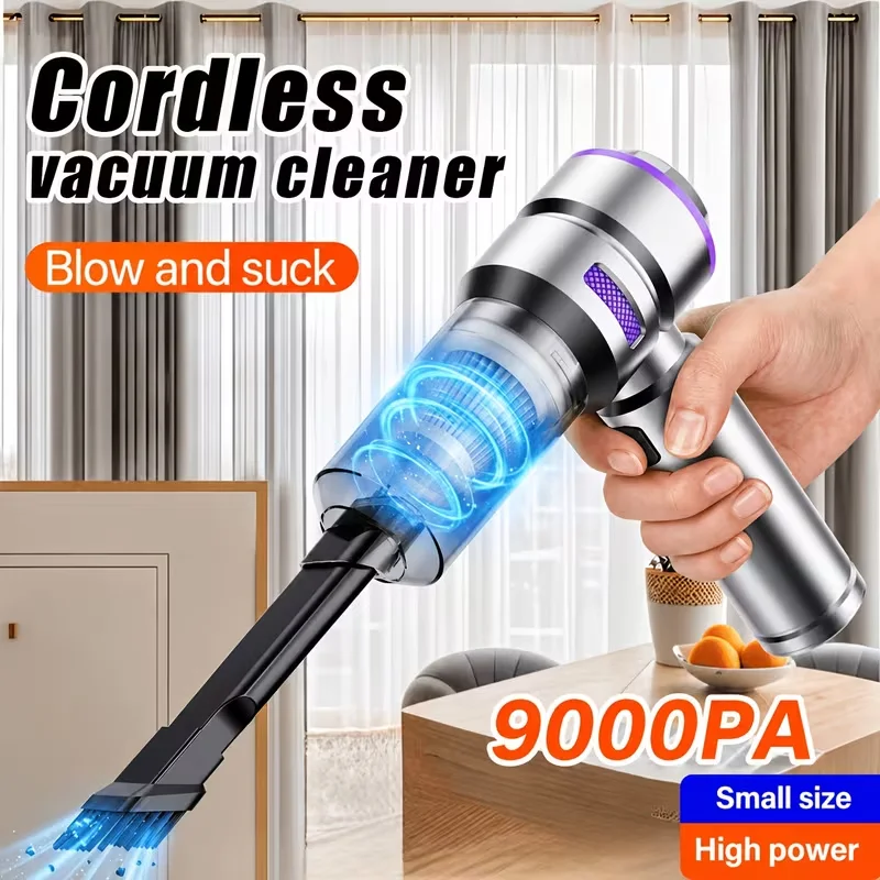 High-Power Wireless Car Vacuum Cleaner; 4-in-1 Handheld Dual-Function Vacuum and Blower; Rechargeable and Portable, Includes 7 Attachments; Suitable for Cleaning Vehicles, Homes, Pet Hair, and Keyboards.