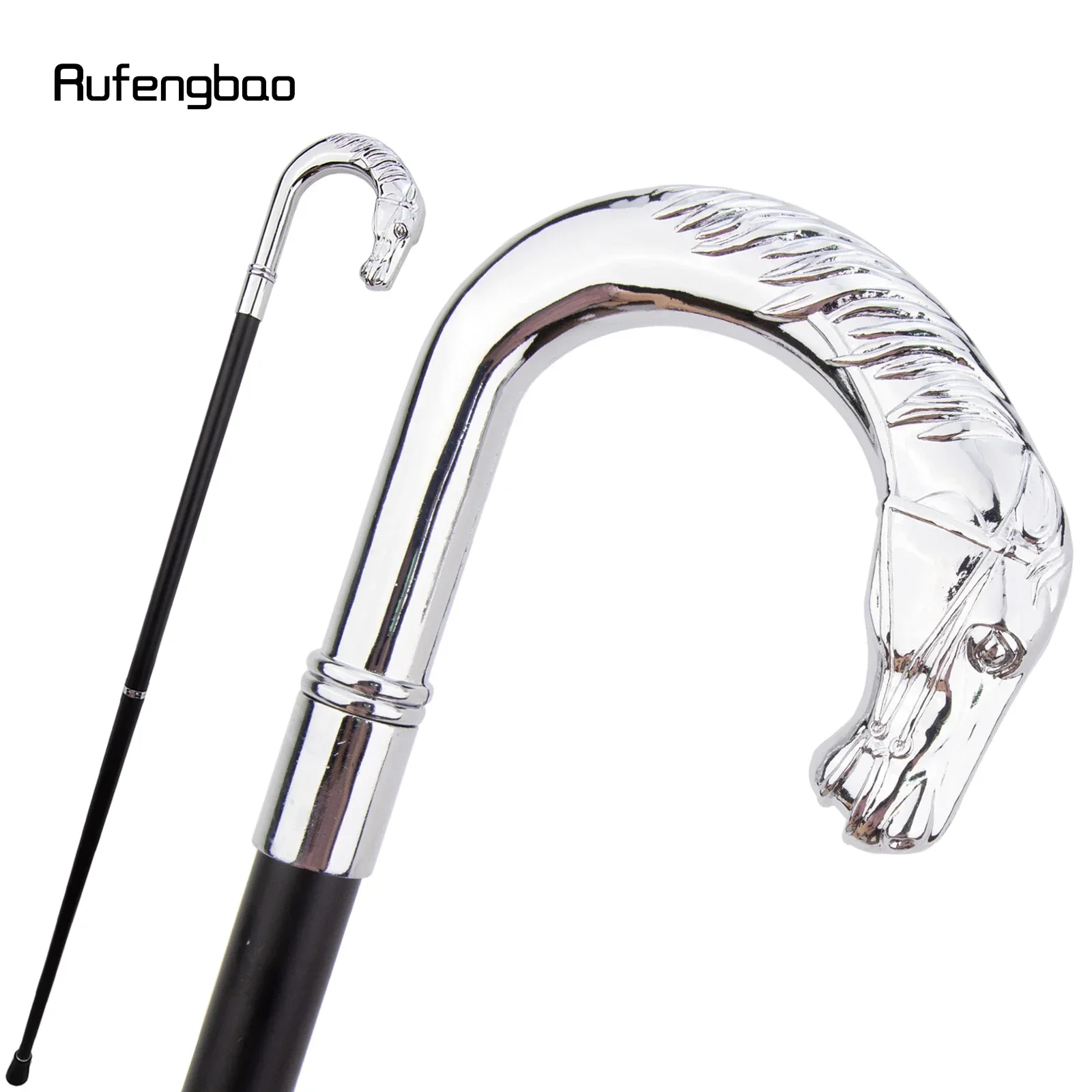 Weißer Luxus-Pferdekopf-Top-Griff, modischer Stock für Party, dekorativer Gehstock, eleganter Gehstock mit Crosier-Knopf, 93 cm