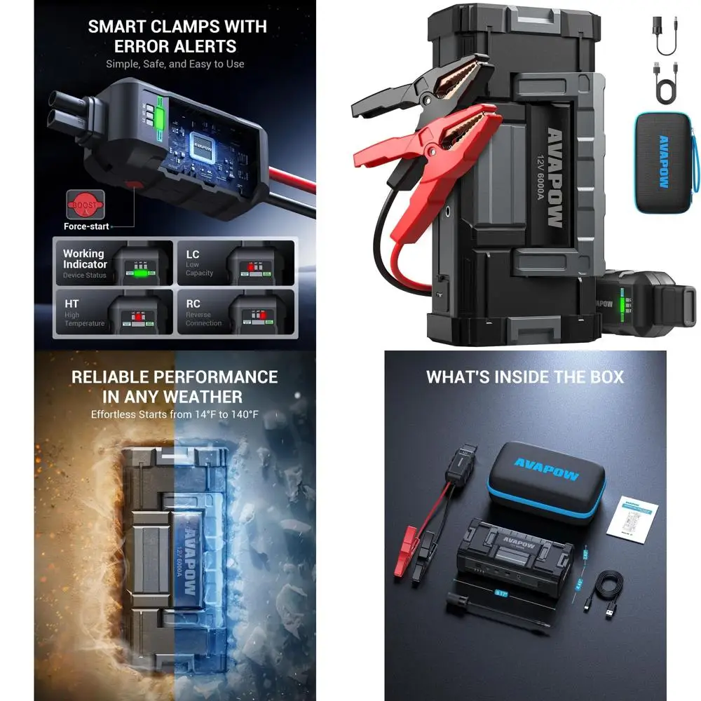 

6000A Jump Starter Battery ack(for All Gas or up to 12L Diesel) Powerful Jump Box with DC Output and Dual USB Quick Charge,12V J