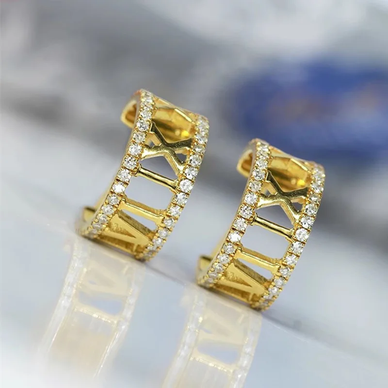 New High end Micro inlaid Zircon Earrings with Roman Digital Design, Fashionable Atmosphere, French Style Matching Accessories