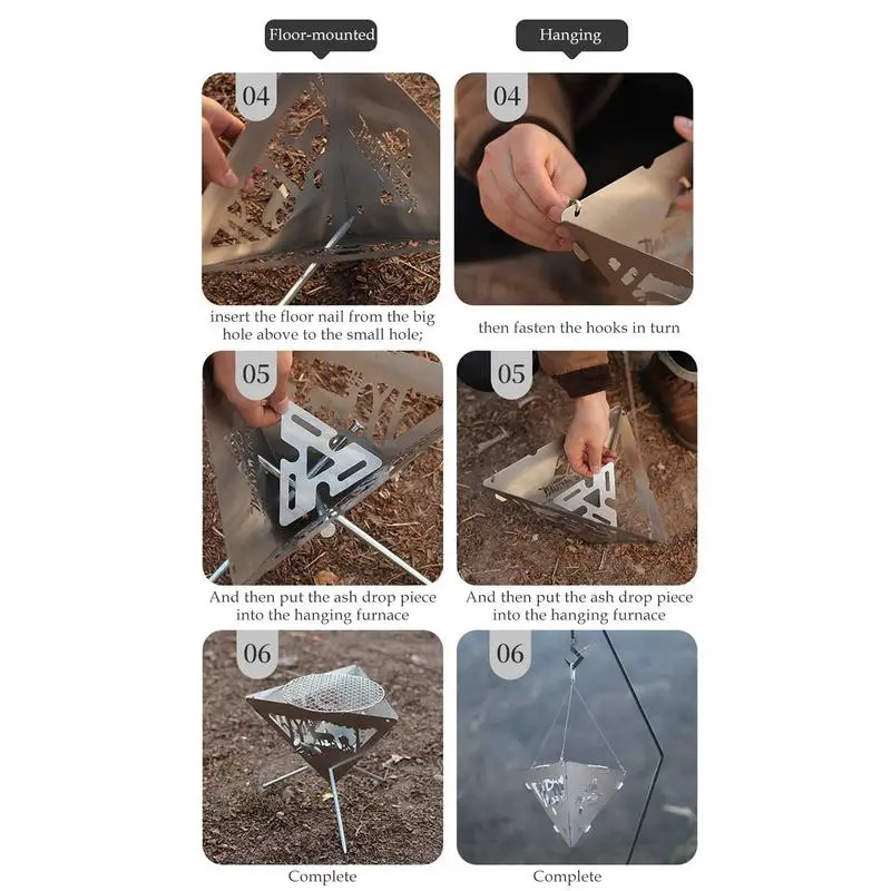 Outdoor Camping Triangular Fire Stove Stainless Steel Fire Platform Poratble Triangular Hanging Stove Detachable Charcoal Stove