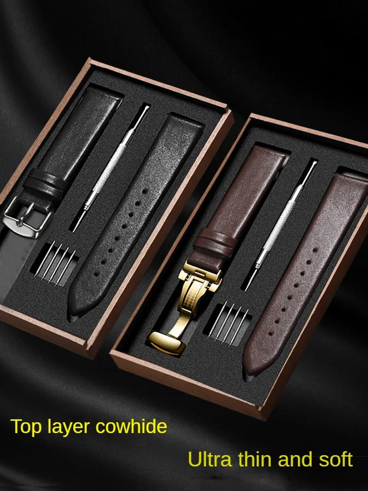 

Genuine leather watch strap suitable for men, Huawei wristband B2B3 B5 B6 B7 ultra-thin soft plain butterfly clasp bracelet