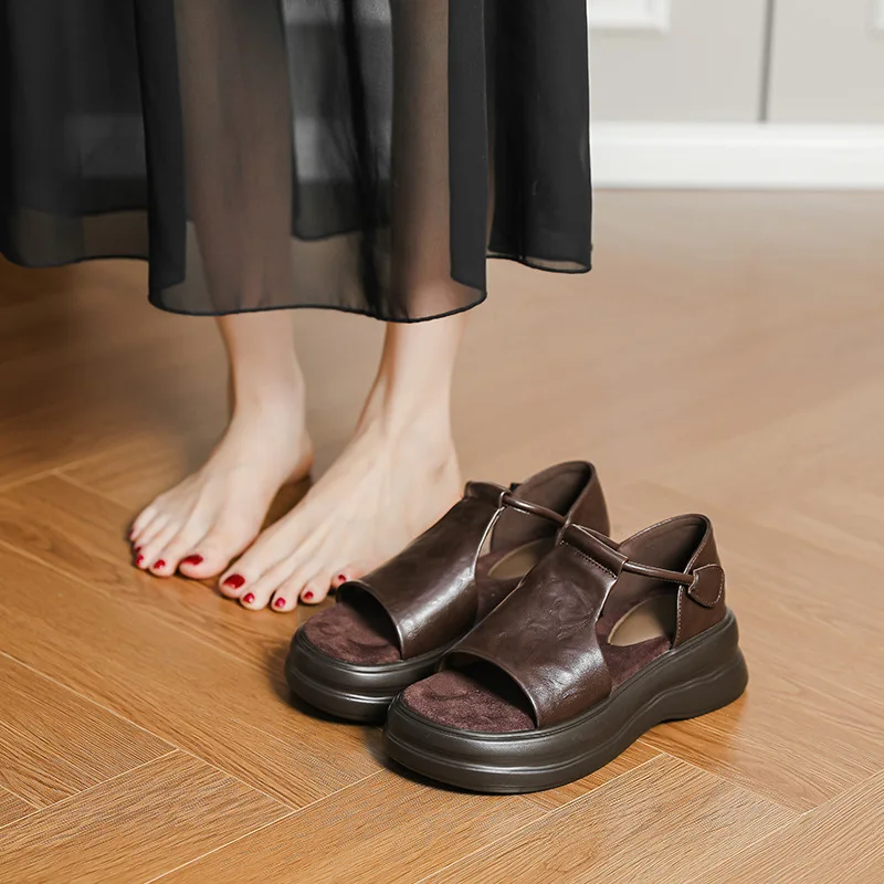 

Retro Women's Shoes Luxury Soft Leather Platform Roman Sandals for Woman Summer New Casual Shoes Designer Shoes Sandalias Mujer
