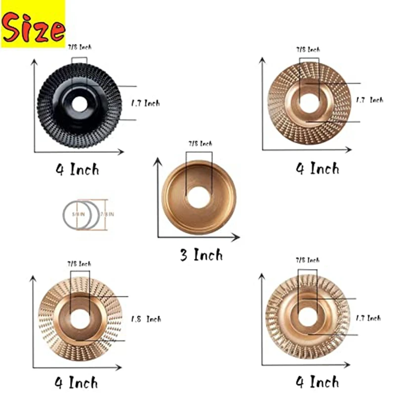 5 Pack Wood Carving Disc Set Accessories For 4Inch Angle Grinder With 5/8Inch Arbor, Angle Grinder Attachments, Woodworking Disc