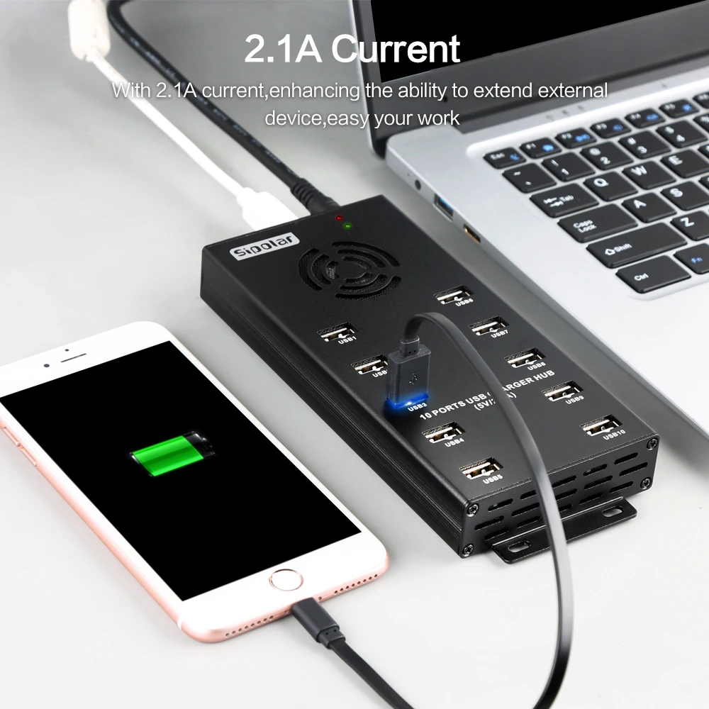 10 Port Fast Charging USB Hub Auto Detect Optimum Current Up To 2.0A Quick Charge Dock for iPad Tablet Phones