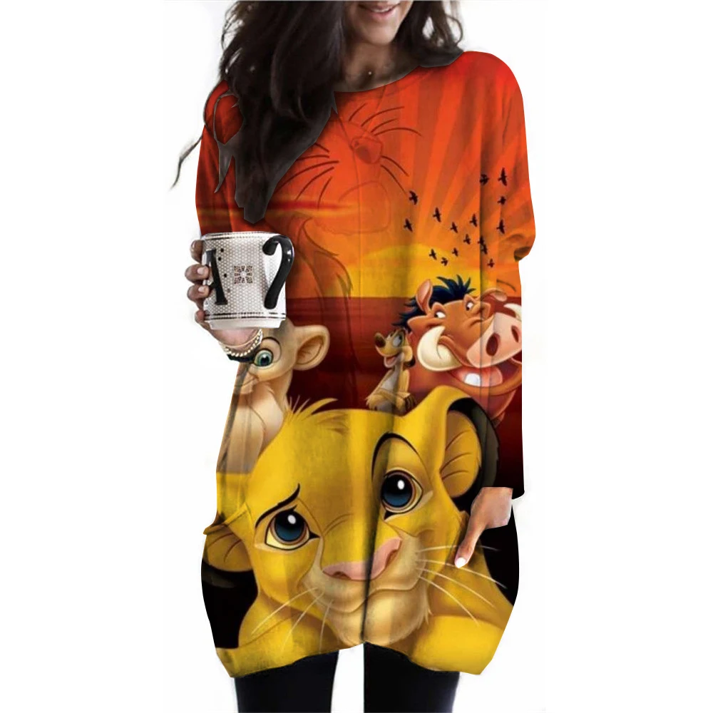 Disney Lion King Simba print Long Sleeve T-shirt Women Fashion Crewneck Long Tunic Tops Women Fall Clothing Femme Tops Y2k Style