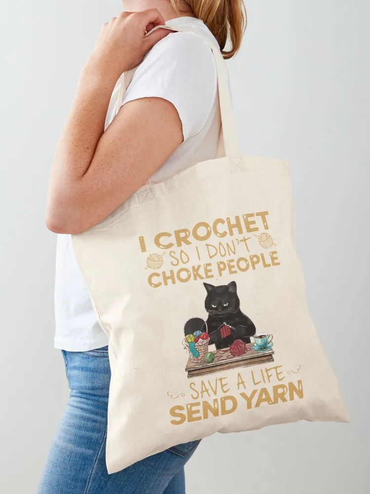 Black Cat I Crochet So I Don'T Choke People Yarn Tote Bag shoping bag Canvas shoulder bag Canvas Tote