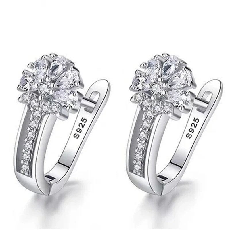

925 Sterling Silver Earrings Inlaid With Zircon Crystal Flower Earrings Charm Jewelry For Women Gift Engagement Wedding Party