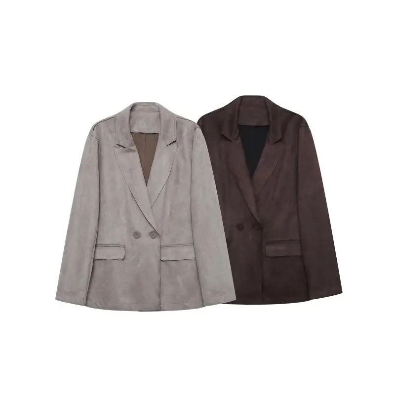 

Casual Suede Texture Suit Jacket Women Button Fashionable V-Neck Loose Coat Full Sleeves Office Lady Suit Streetwear Tops
