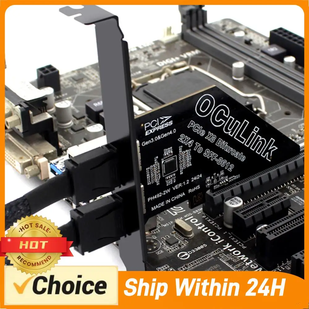 

PCIeX8 To 2 Port Oculink SFF 8611 & 8612 Expansion Adapter Adapter Card Expansion Card PCIe Oculink Adapter Card for Win/Linux