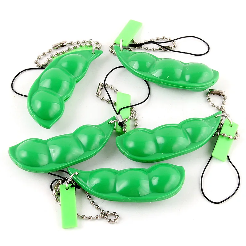 Peapod Fidget Toys Antistress Squeeze Peas Beans Decompression Keychain Toys Cute Stress Extrusion Soybean Kid Adult Toy Keyring