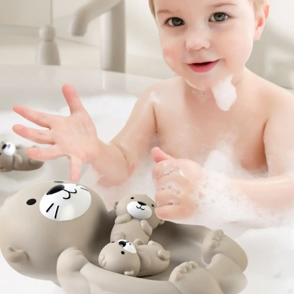 

High Quality Soft Silicone Baby Toy Cognitive Otter Bathroom Toys Otter Family Set Sealed Floating Bath Toy For Kids Gifts