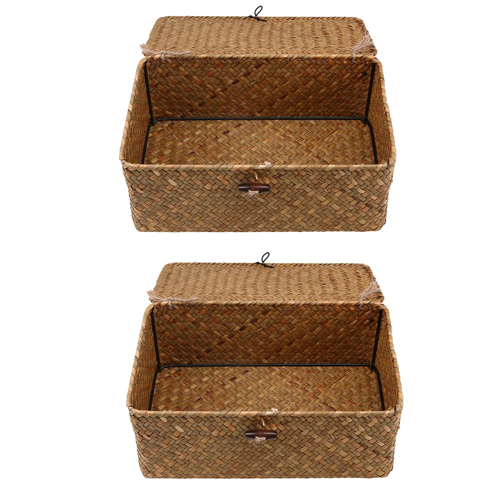 

2Pcs Storage Basket Seaweed Woven Organizer Natural Earthy Design for Indoor Hotel Bathroom Makeup Clothes Container