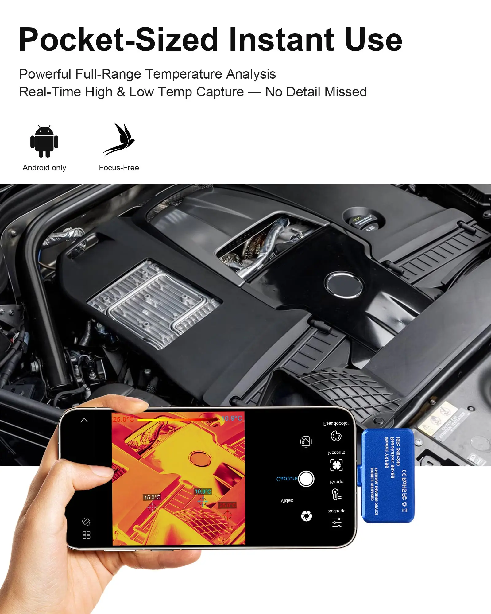 USB-C Thermal Camera 320x240 Infrared Imager, -4°F~1112°F ±3.6°F High Accuracy Thermal Imaging Camera for HVAC Electrical Home