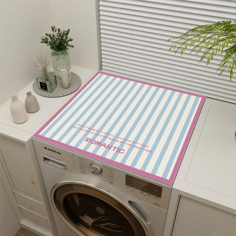 VIKAMA Water Lily Pond & Almond Blossom Laundry Room Mat, Water Absorbent Washable, Decor for Laundry Room Bathroom Study Room