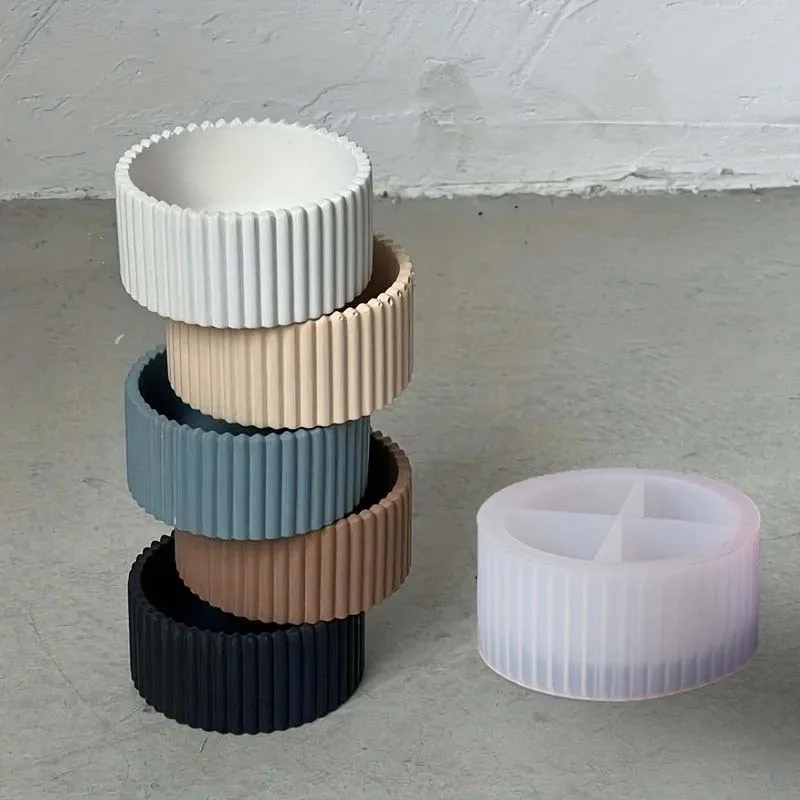 Molde de silicona para base de tarro de vela a rayas, molde de caja de almacenamiento de yeso de hormigón, molde de resina adecuado para artículos decorativos, decoración del hogar