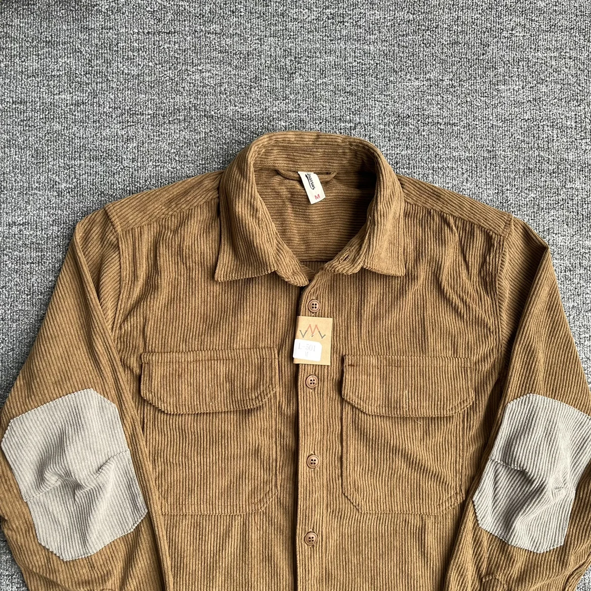 Autumn Winter Dense Corduroy Shirts for Men Patch Multi Pockets Casual Workwear American Vintage HK Male Loose Tops Youth Y2k