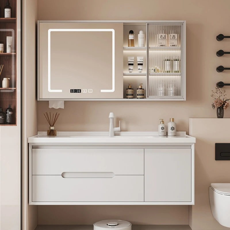 

cream wind ceramic integrated basin multifunctional smart bathroom cabinet combination toilet baño prefabricados home furniture