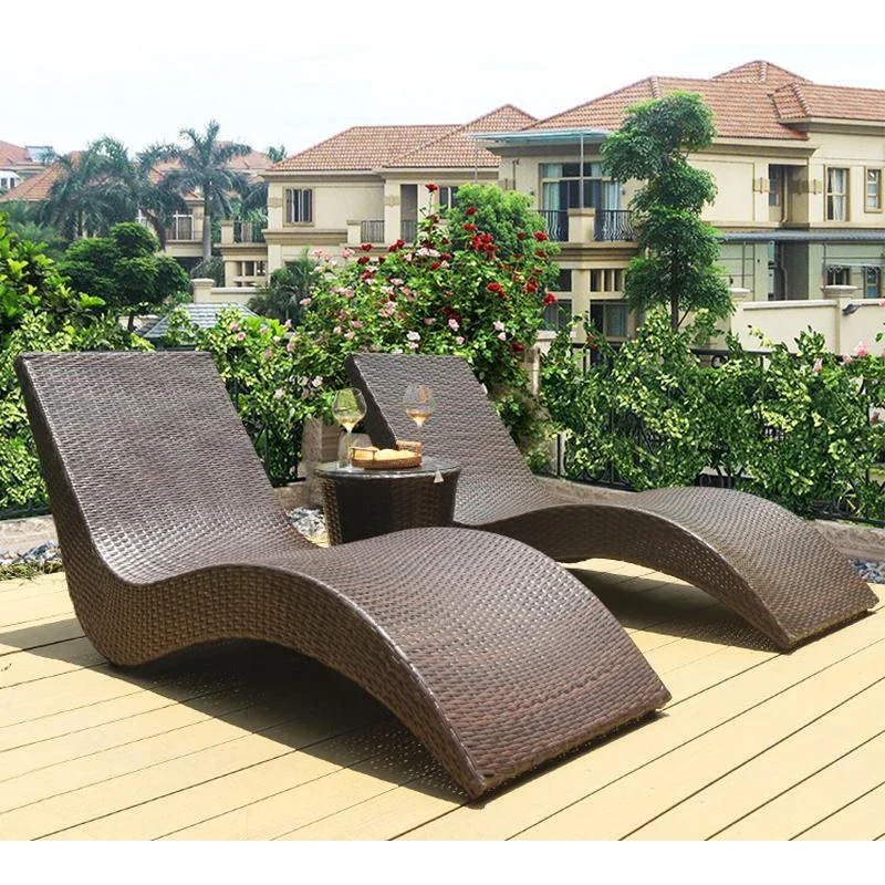 Glamping lightweight s shaped rattan sun loungers outdoor beach swimming pool chair  lounger