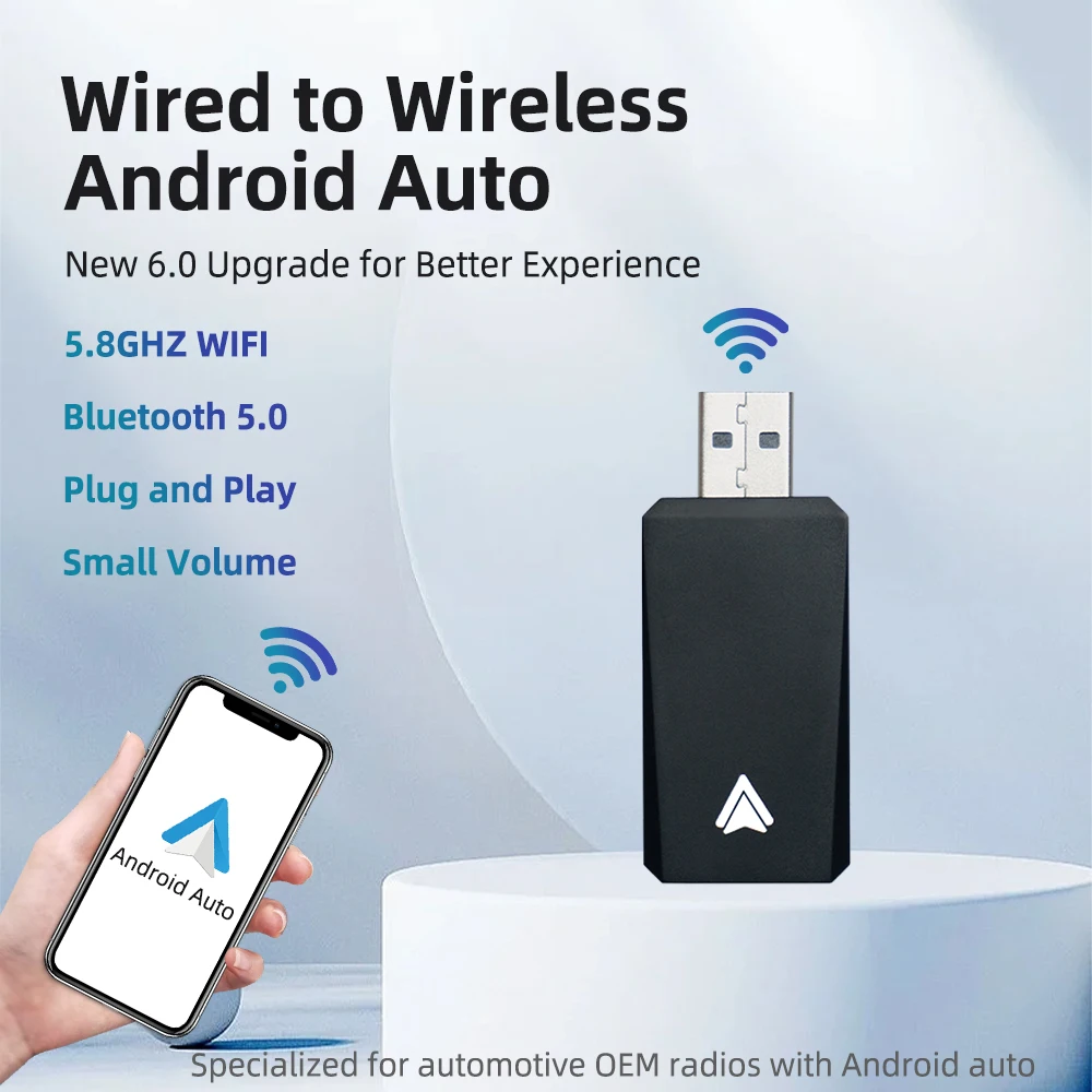 

New Upgraded 6.0 Mini Wired to Wireless Android Auto for Wired Android Auto Car Smart Ai Box Bluetooth WiFi Auto connect Map