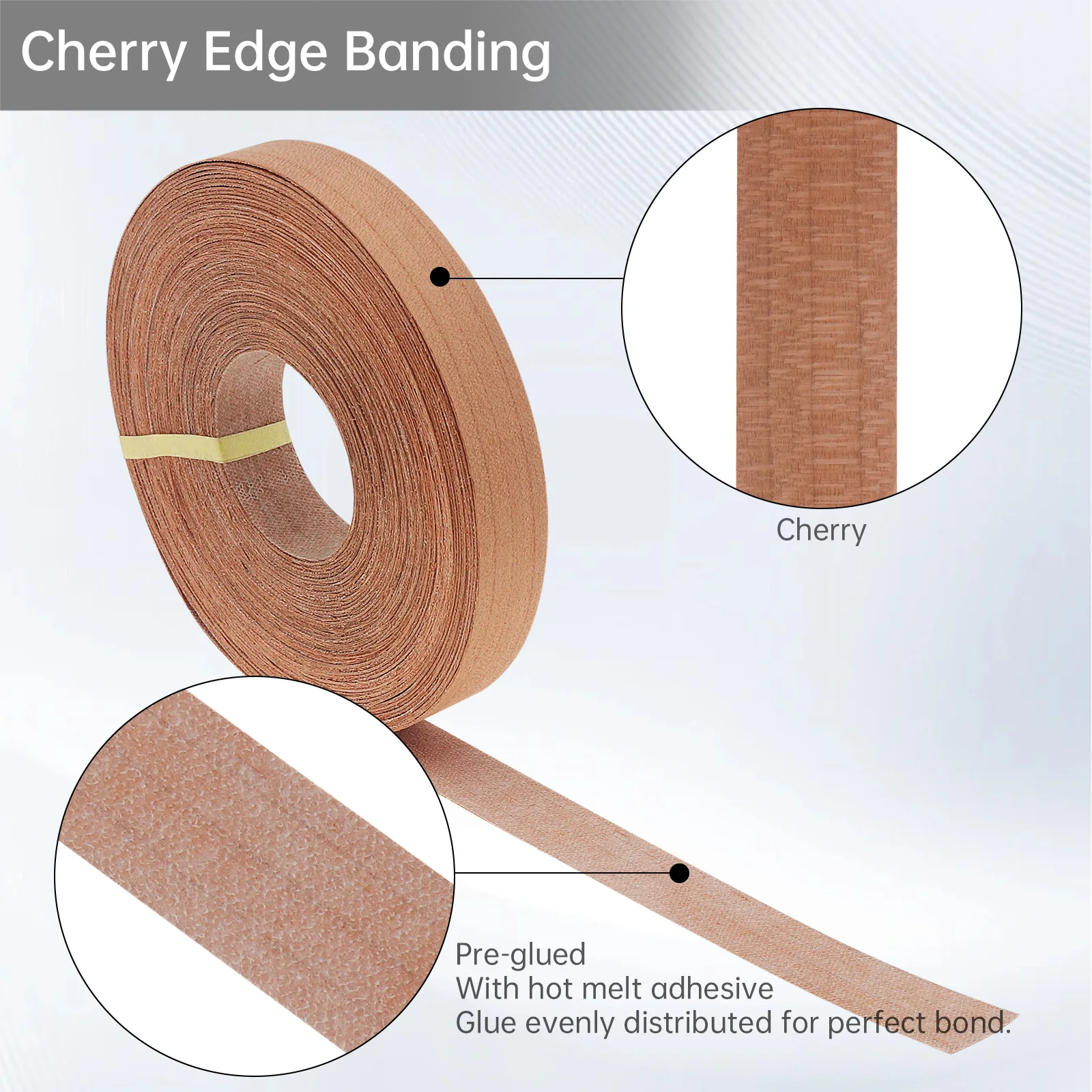 15M Hot Melt Adhesive Cherry Edge Banding for Plywood Table / Furniture / Cabinet , Pre-glued Veneer Edging