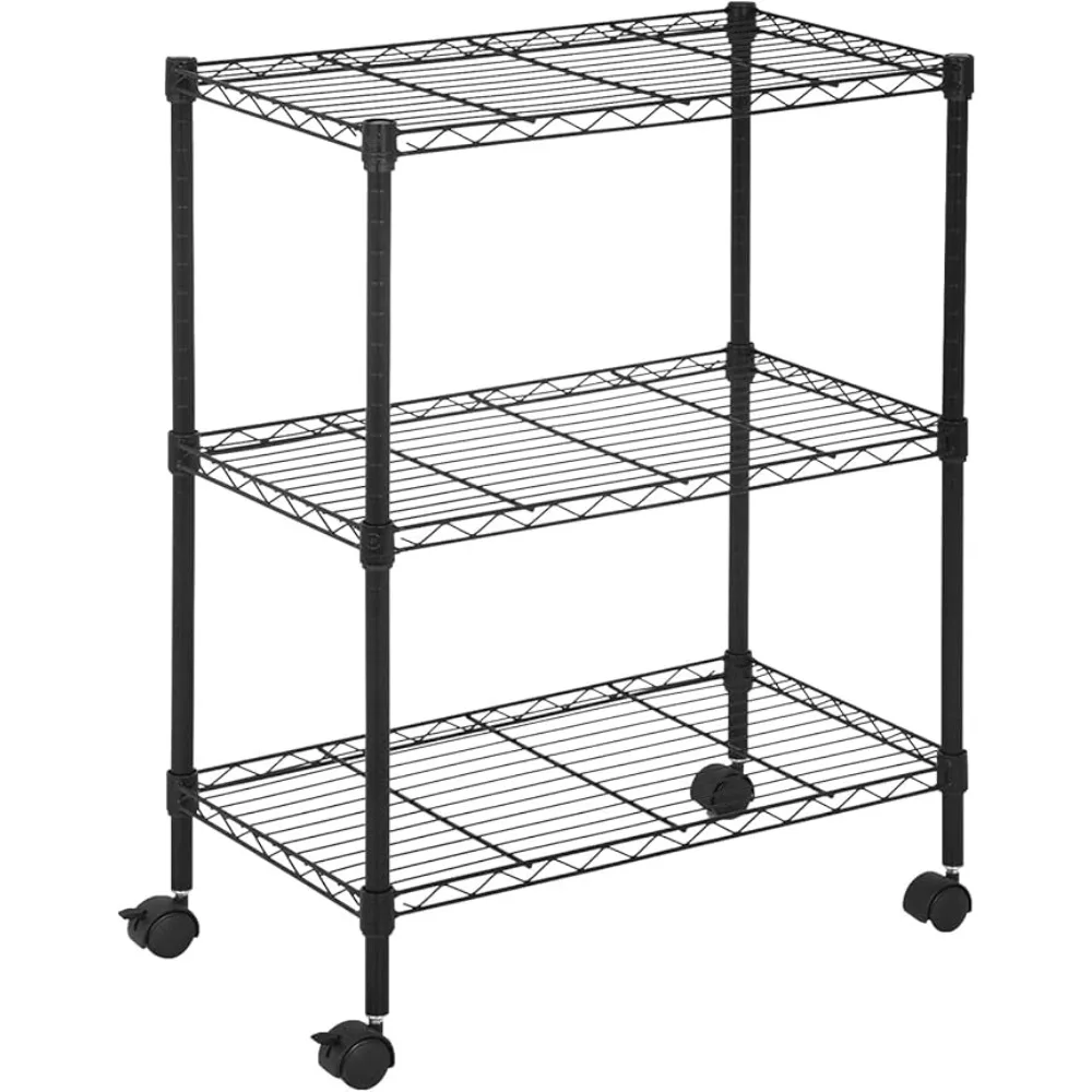 

3-Tier Metal Wire Shelving Unit with Wheels, Heavy Duty Adjustable Storage Rack (450 lbs acity), Small Utility Organizer or Kitc