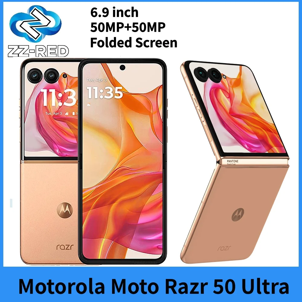 هاتف موتورولا موتو رازر 50 الترا سنابدراجون 8s Gen3 6.9 بوصة شاشة مطوية بقطب 165 هرتز 50 ميجابكسل 45 وات شحن سريع NFC IPX8 هاتف محمول أصلي