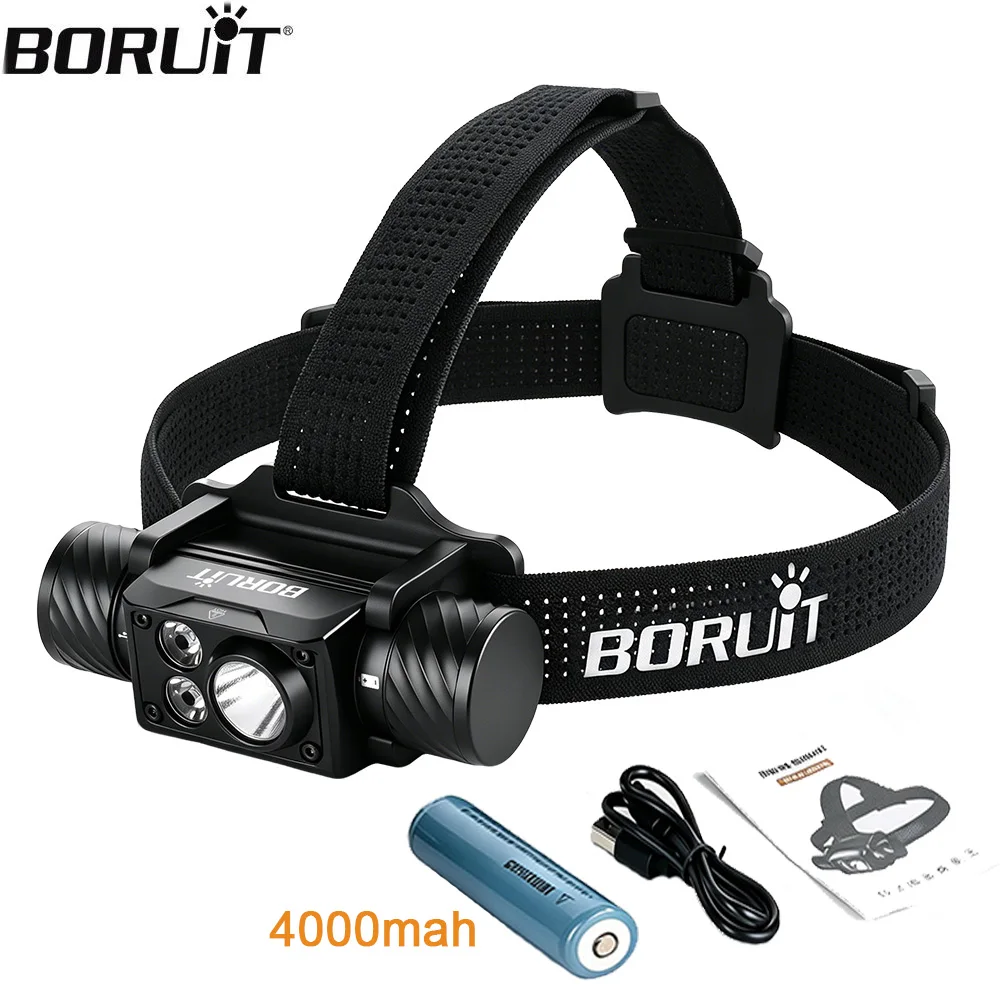 BORUiT HP5000 Ultra Bright LED Headlamp 2200LM SST40 21700 Headlight Type-C Rechargeable Head Torch for Camping Fishing Hunting