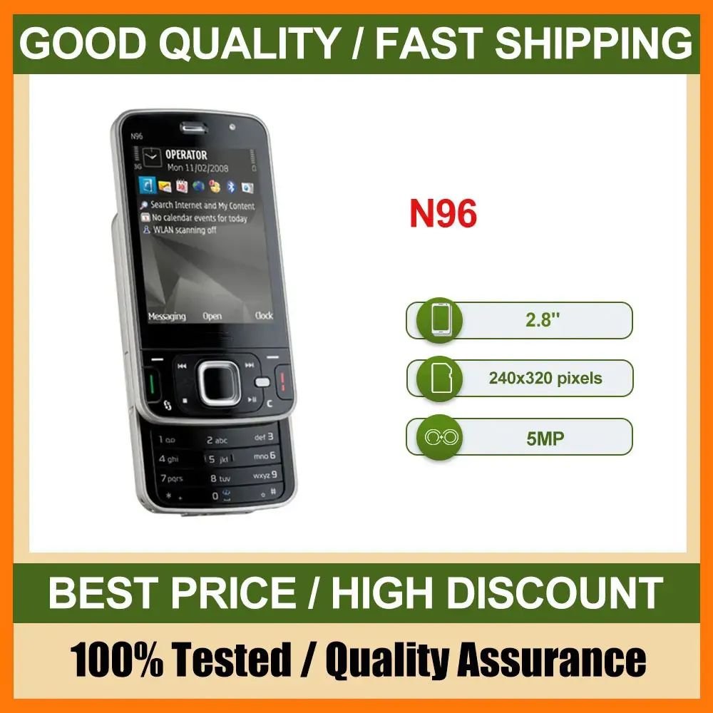 هاتف محمول N96 أصلي مصنوع في فنلندا يدعم اللغة الإنجليزية بحالة جيدة
