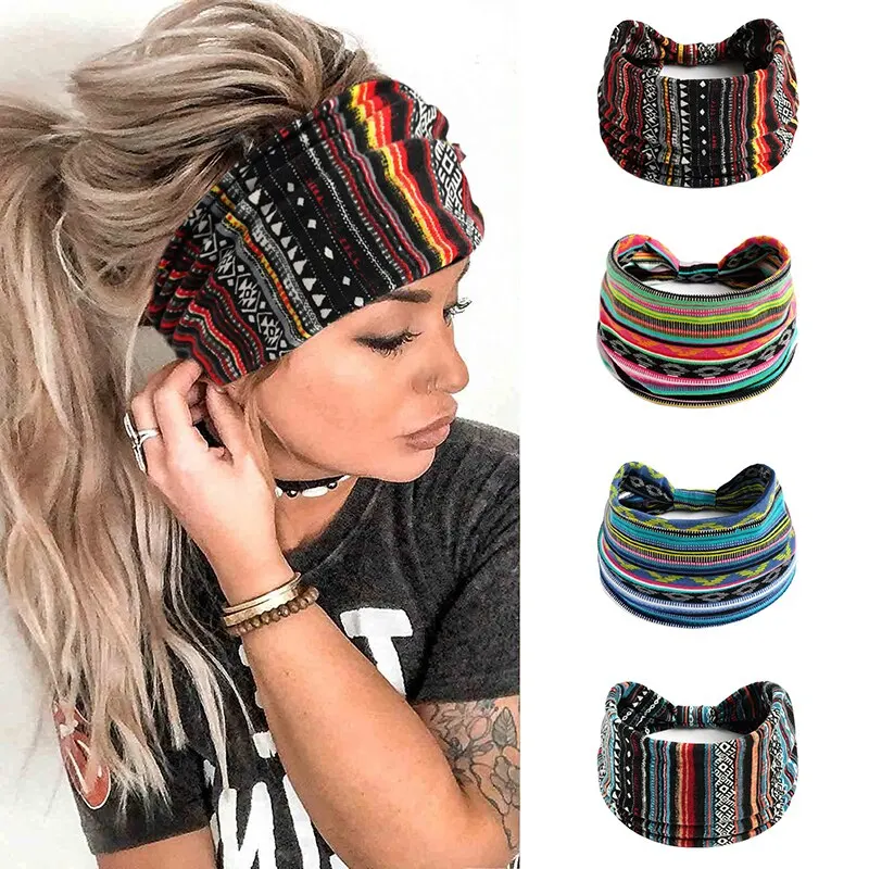 Women Hair Bandwidth Elastic Soft Wide Elastic Bohemian Headwear Hairbands Exercise Printed Hairbands Yoga Sports Hairbands