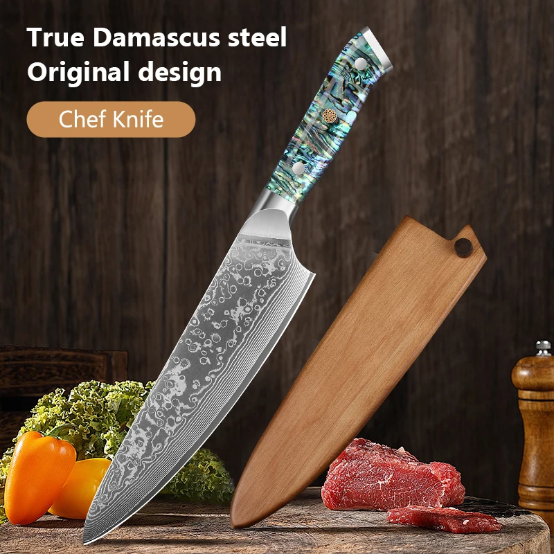 

8 ″ Chef Knife Japanese Damascus Steel 67 Layers Chef knife VG10 Steel Super Sharp Kitchen vegetable Knife Abalone shell Handle