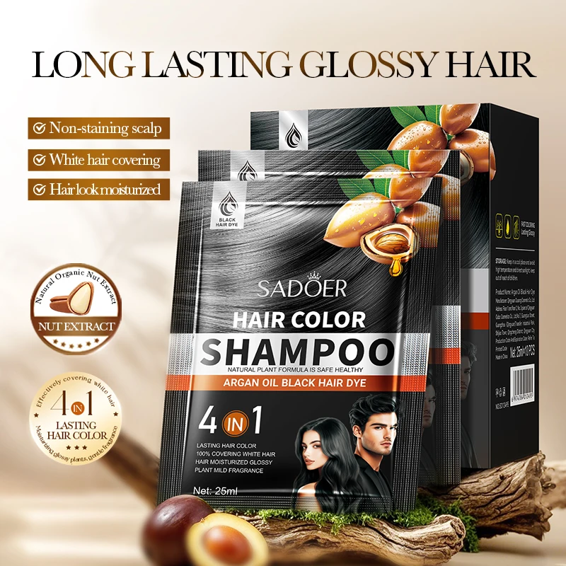 10 قطع SADOER 4 في 1 شامبو صبغ الشعر التلوين الفوري لون بني طبيعي أسود للرجال والنساء منتجات تلوين الشعر