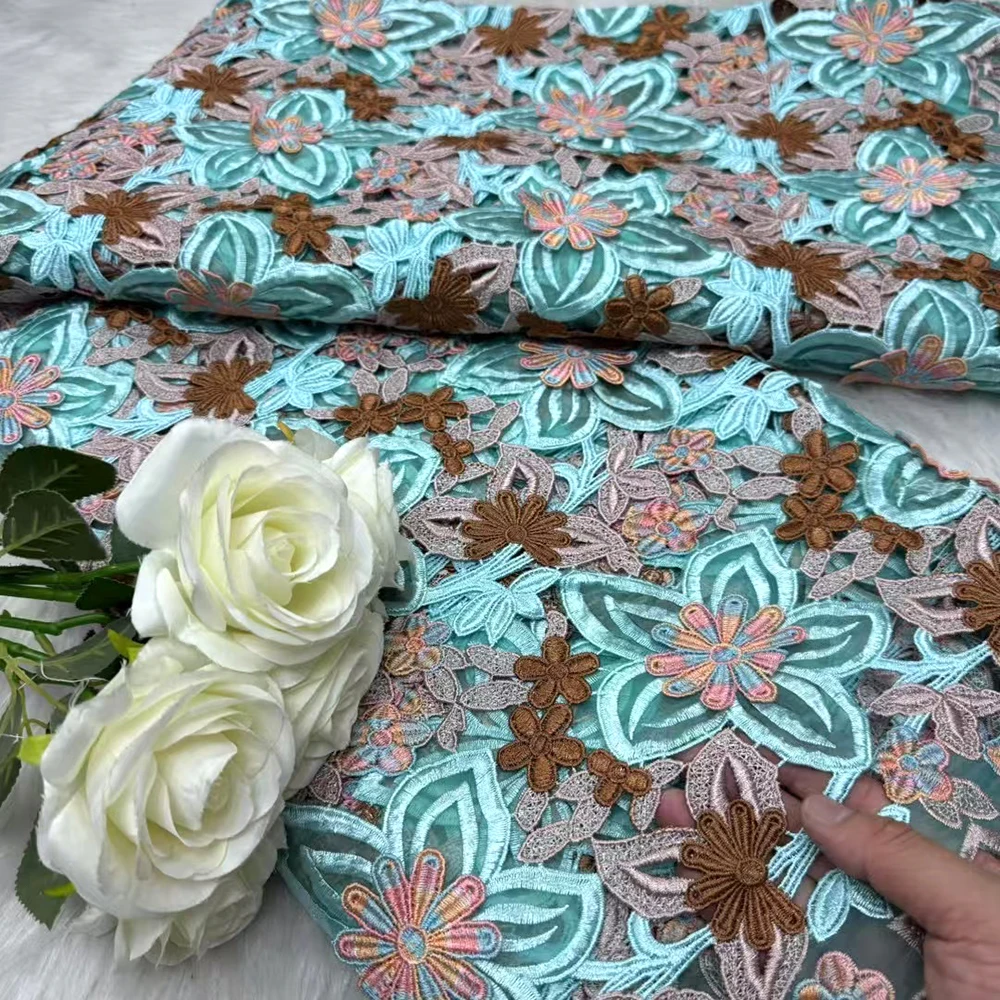 Newest African 3D Embroidered Organza Lace Fabric High Quality African Guipure Cord Lace Fabric For Sewing Nigerian Women Dresse